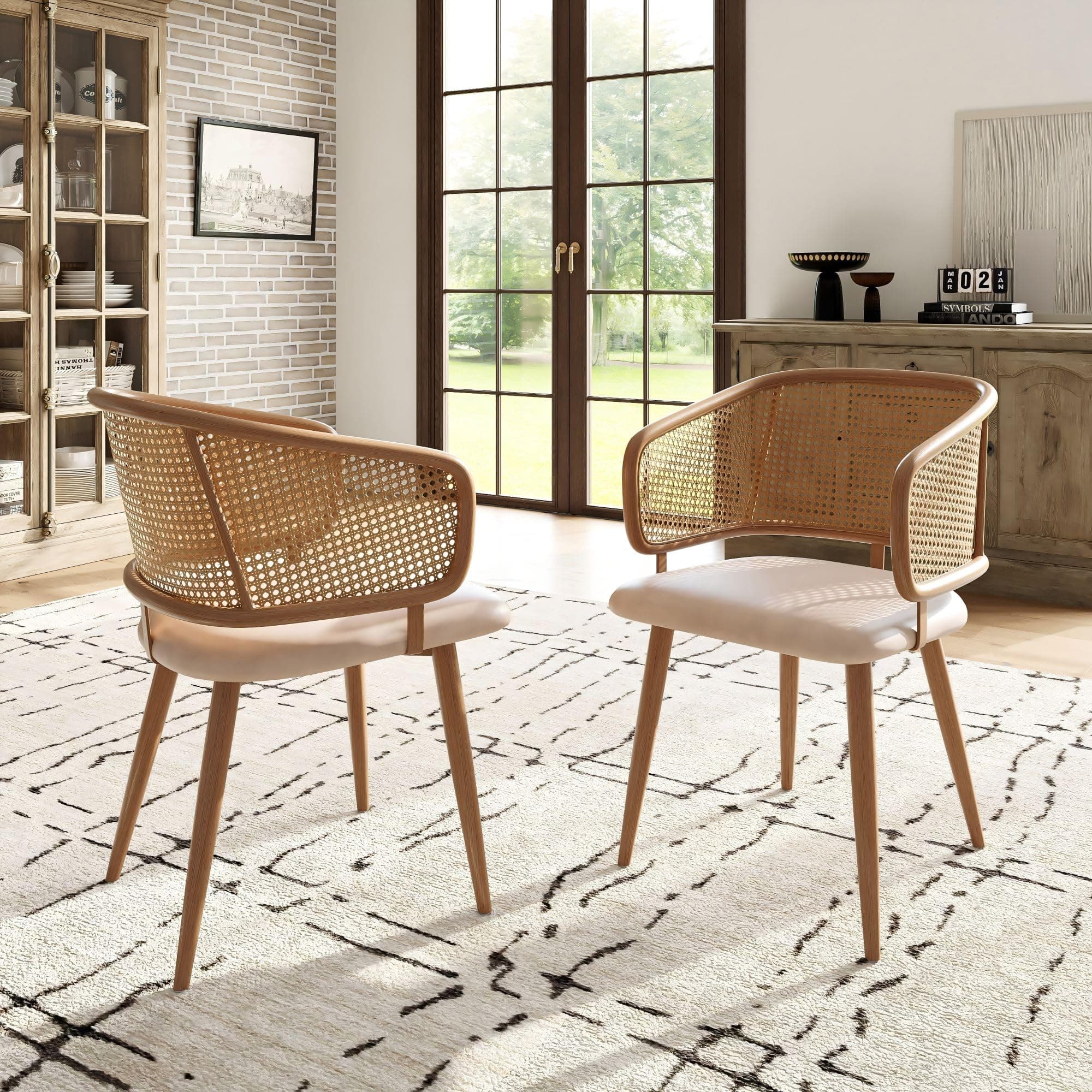 Silla de Comedor de Madera y Rattan Natural