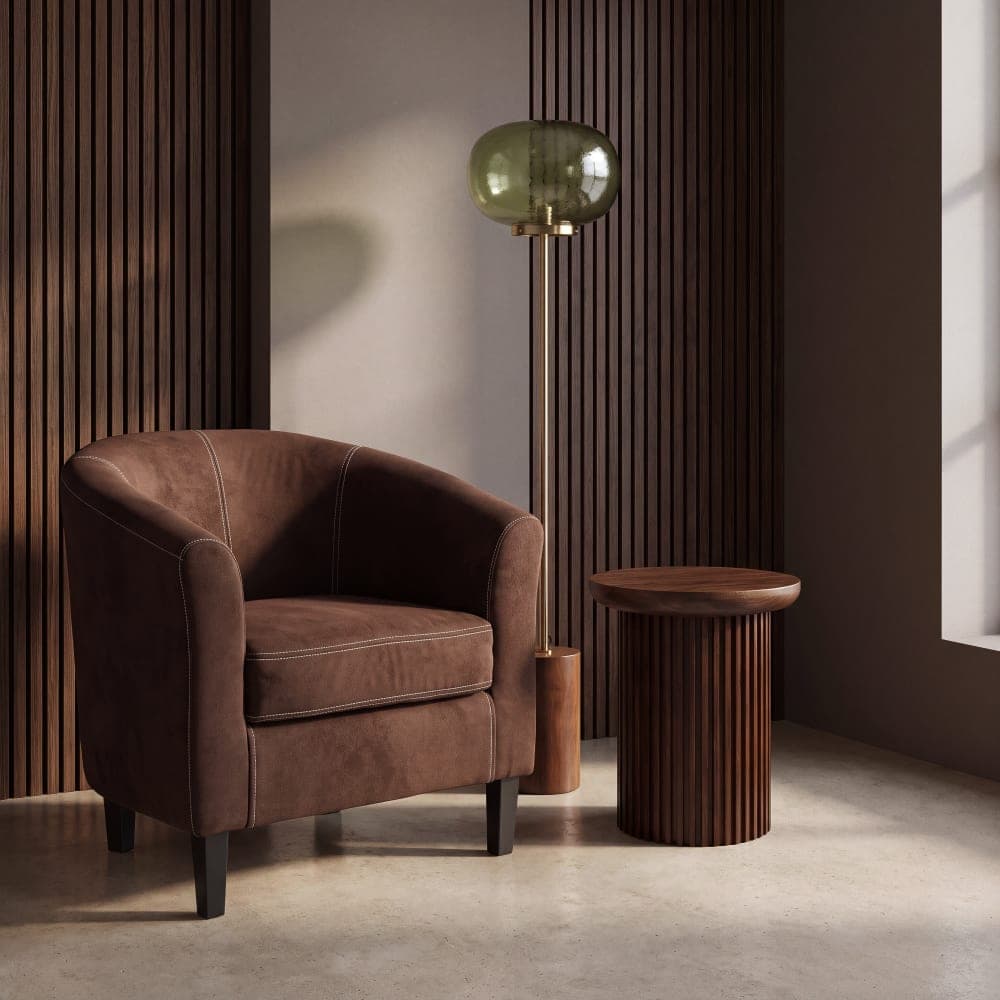 sillon marron microgamuza, sillon individual tapizado