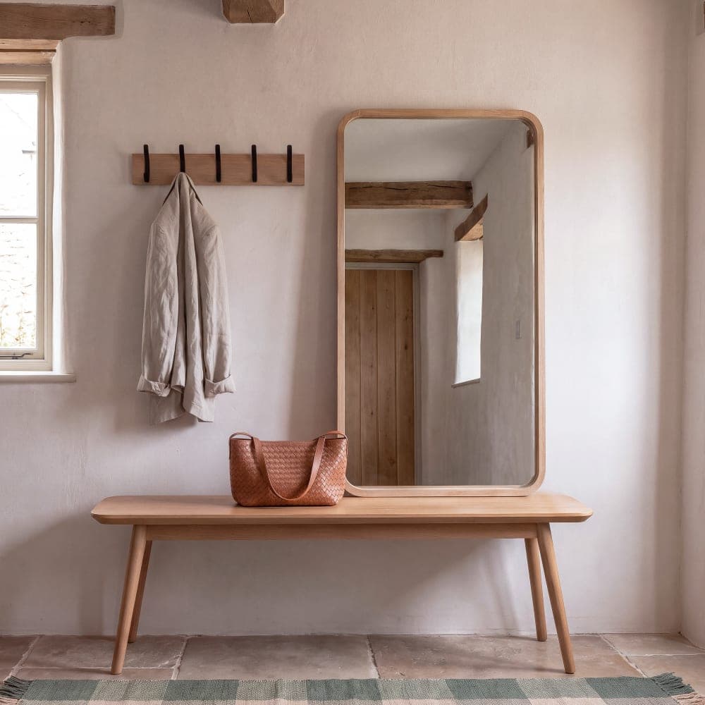 espejo pared madera clara, espejo rectangular madera paulonia