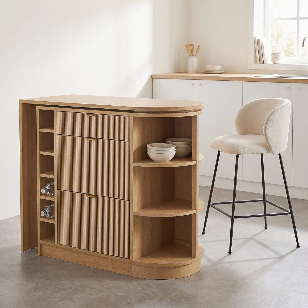 isla de cocina extensible, isla cocina madera roble
