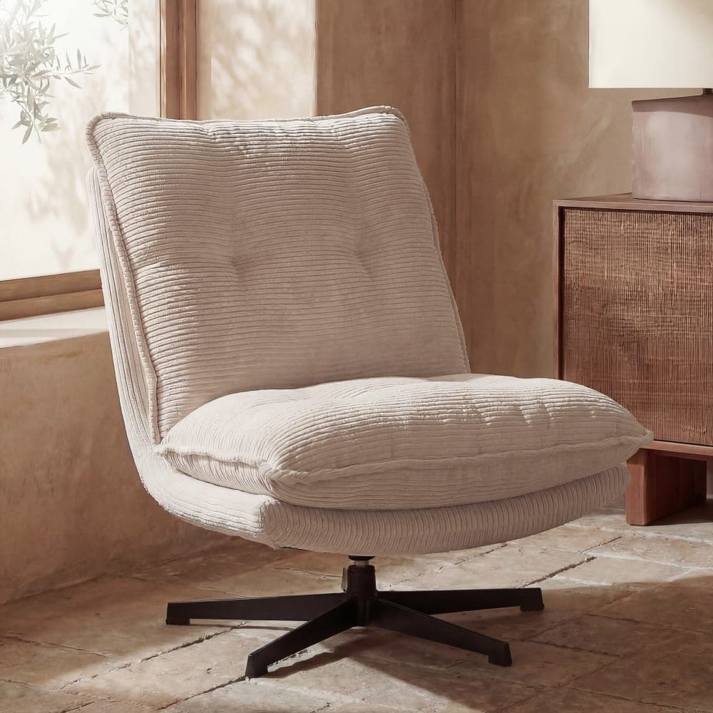 Sillón giratorio de pana beige