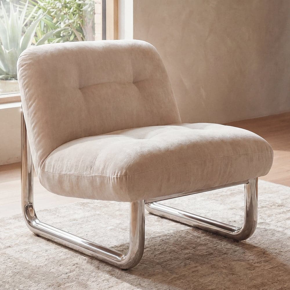 sillon terciopelo marfil, sillon estructura metal cromado