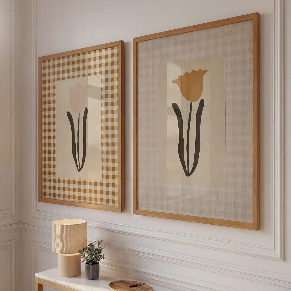 set de cuadros decorativos, cuadros estampado vichy