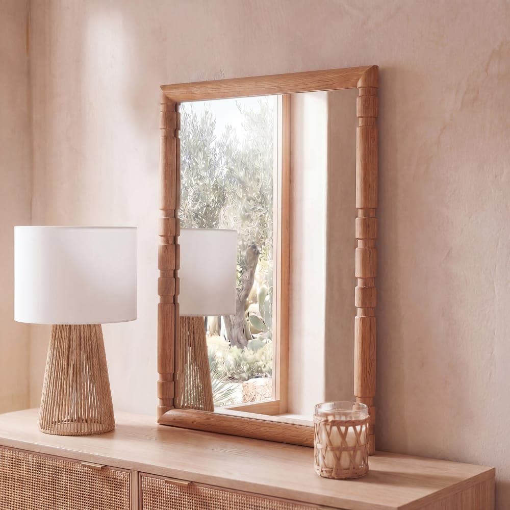 espejo rectangular madera, espejo pared pino grabado
