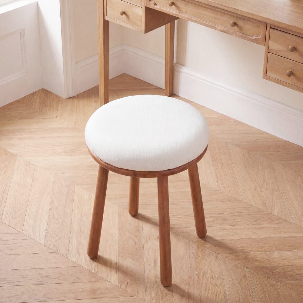 Taburete de madera de acacia y asiento de algodón crudo
