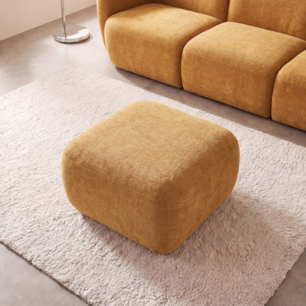 puf modular ocre, puf cuadrado efecto lino
