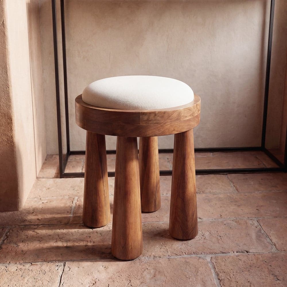 taburete madera mango, taburete bajo diseño organico
