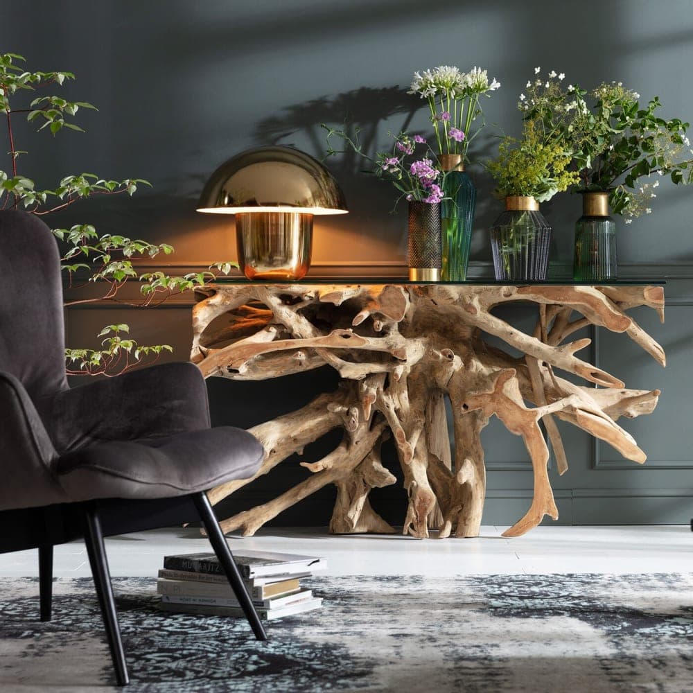 Consola de madera de raíz natural 150x40cm