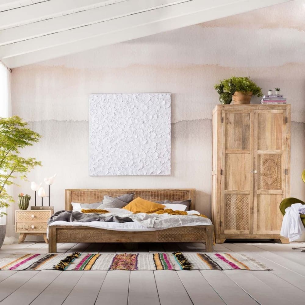 cama madera maciza 160x200, cama rústica madera tallada