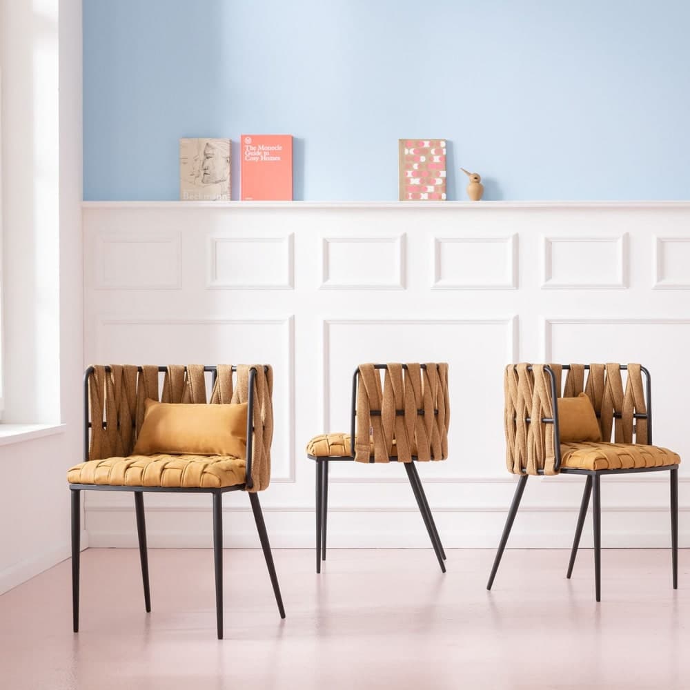 silla con reposabrazos amarilla, silla comedor diseño trenzado