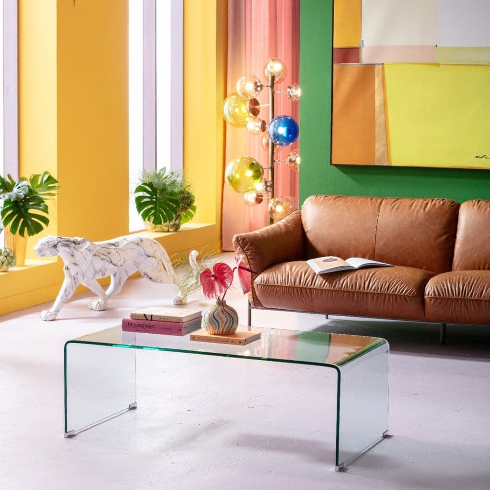 Mesa de centro de cristal curvado