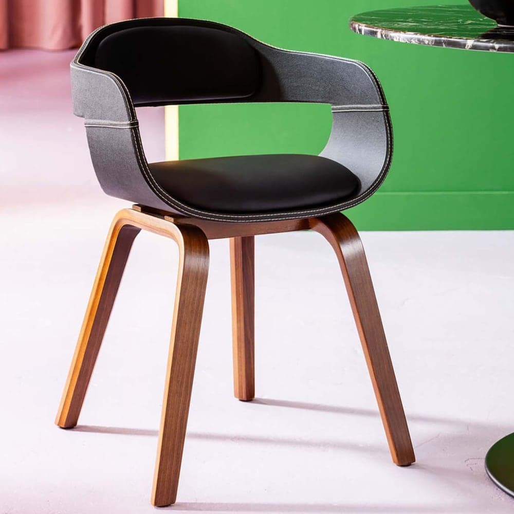 Silla de comedor con reposabrazos de polipiel y madera