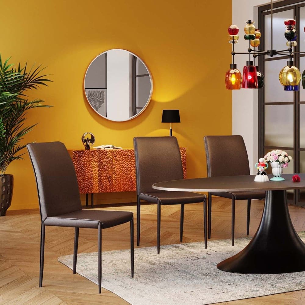 Silla de comedor de cuero marrón