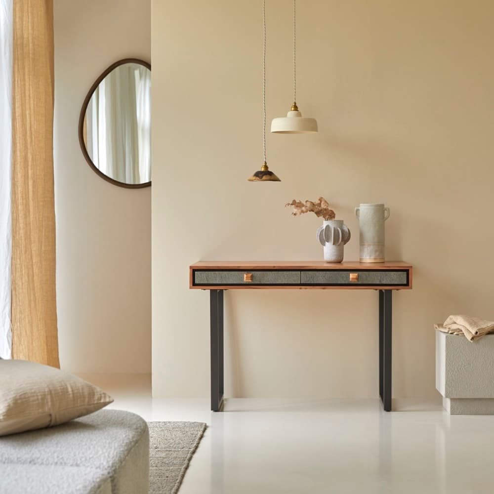 Consola de madera de acacia maciza con cajones