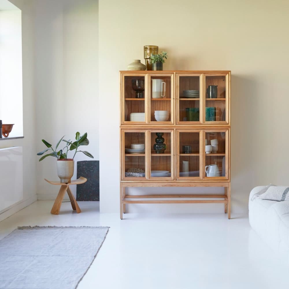 vitrina madera mindi, vitrina doble cristal