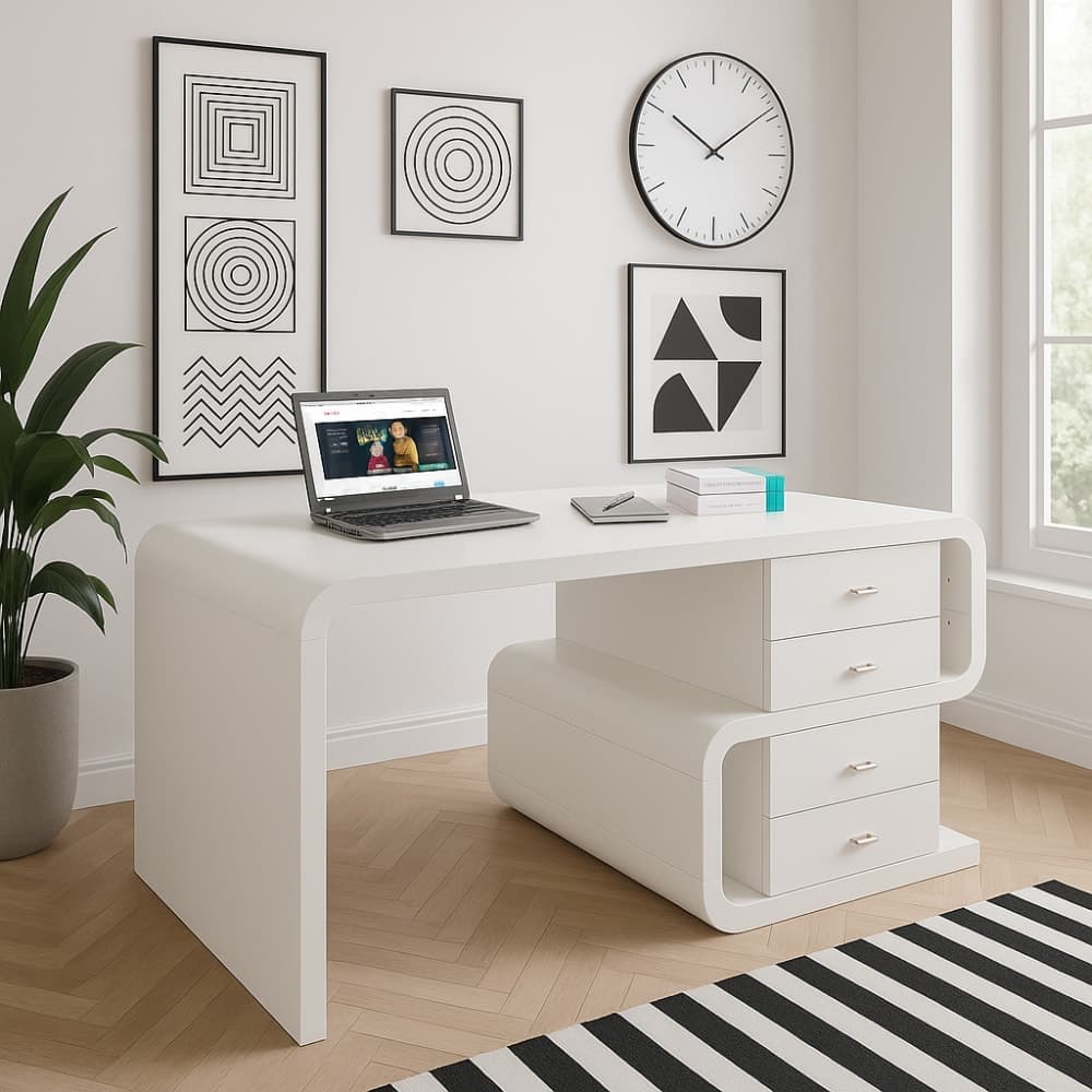 escritorio blanco moderno, escritorio con cajones 150cm