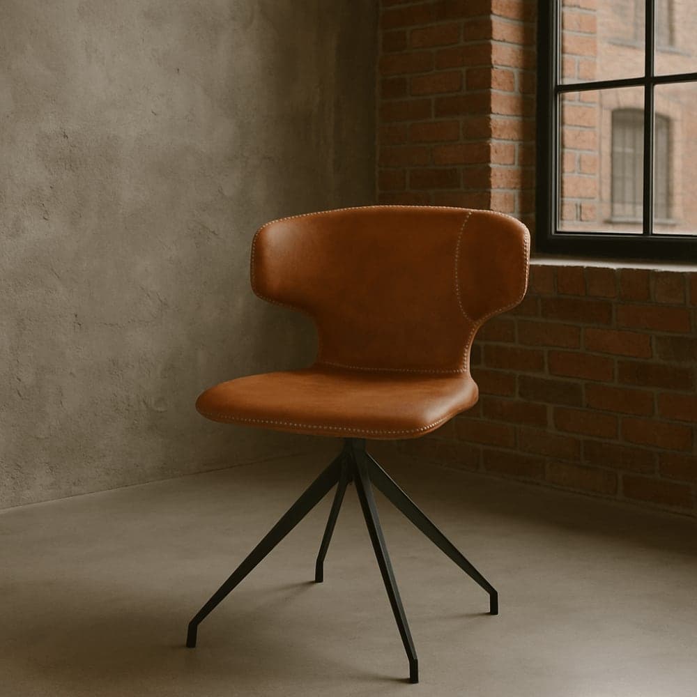 Silla de comedor de cuero artificial con base metálica
