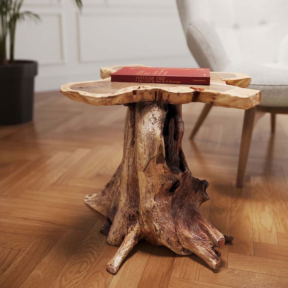 Mesa auxiliar de tronco de madera natural