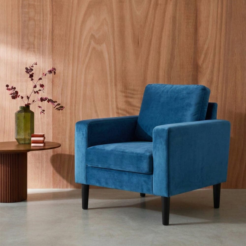 sillón terciopelo azul, butaca azul salón