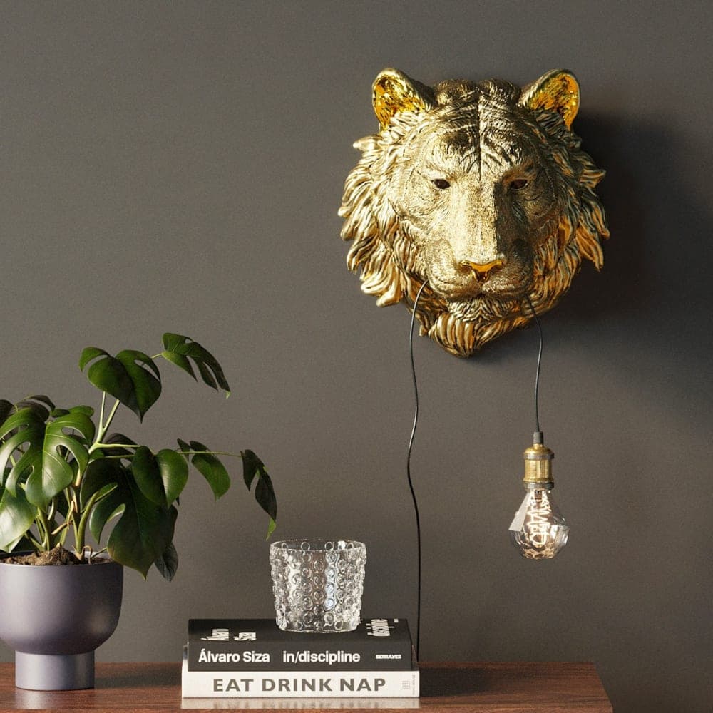 Lámpara de pared decorativa cabeza de tigre dorada