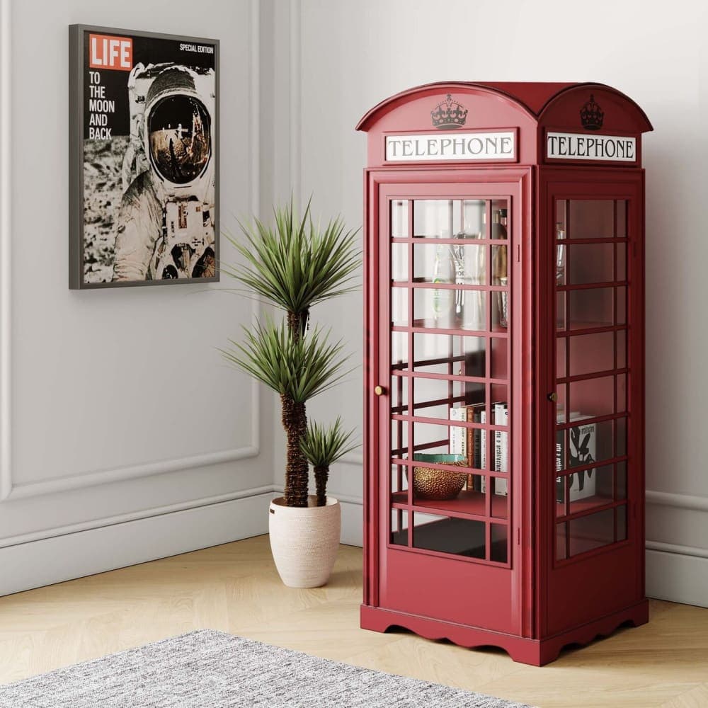 vitrina cabina telefónica, mueble estilo londres