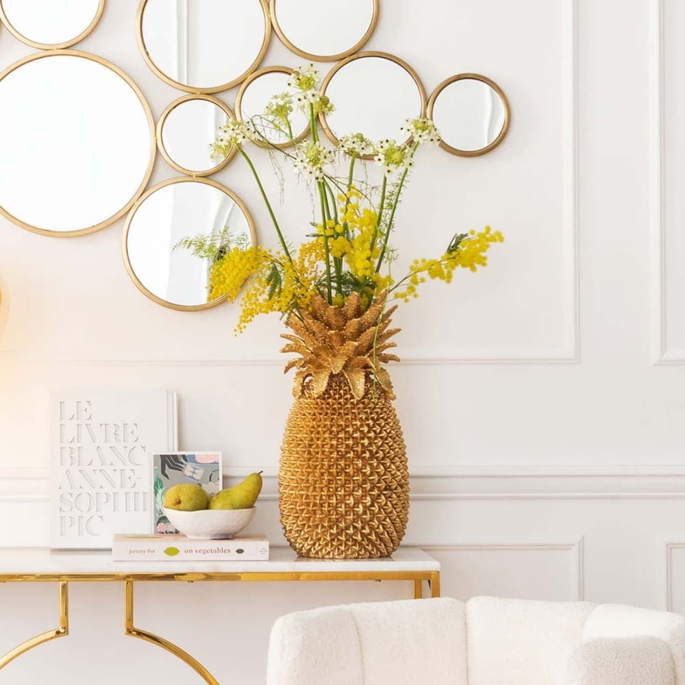 jarrón piña dorado, jarrón decorativo dorado