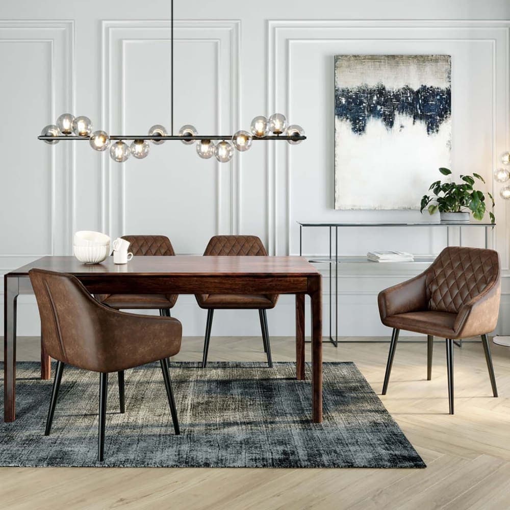Silla de comedor con reposabrazos en polipiel marrón