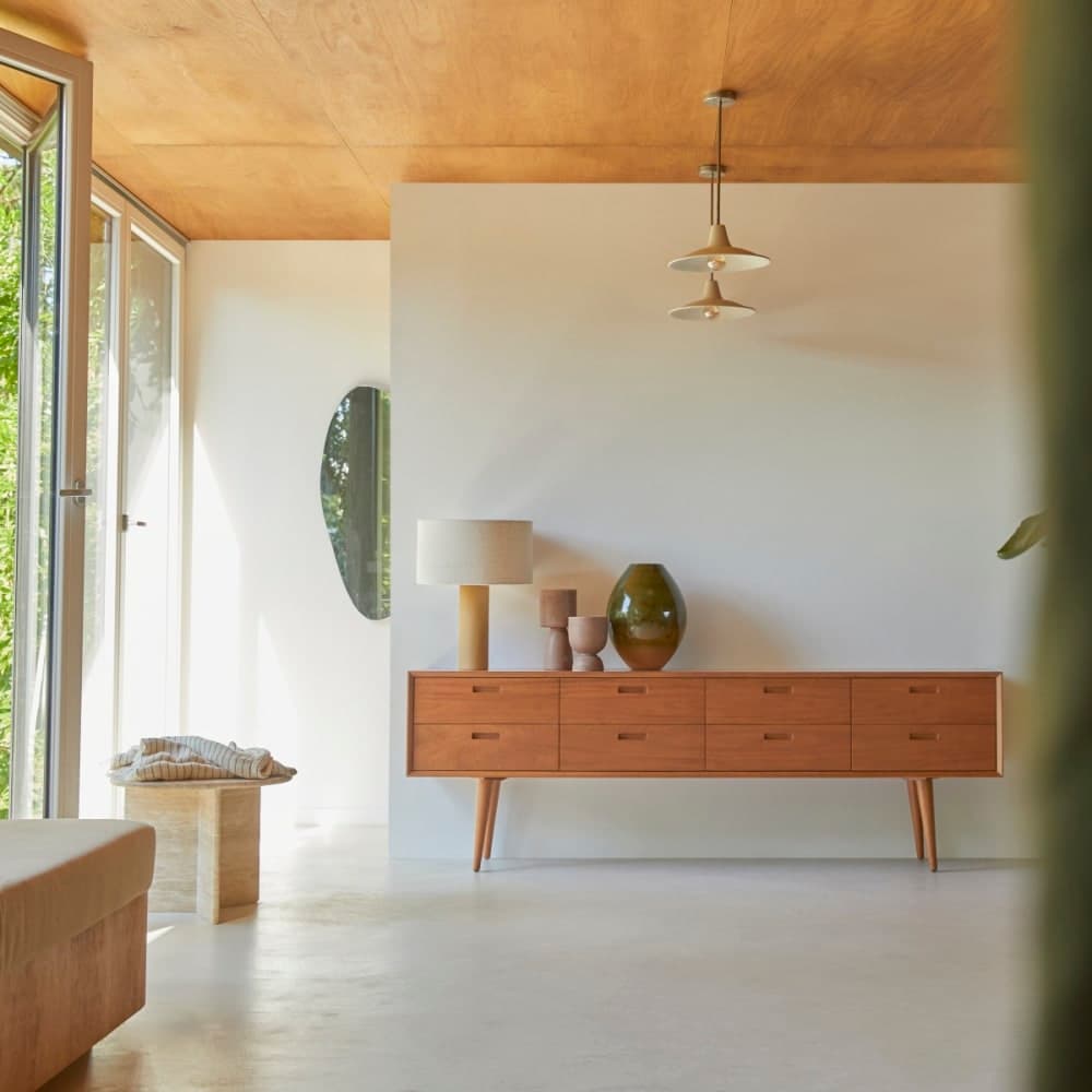 cómoda baja caoba, cómoda madera maciza mid-century
