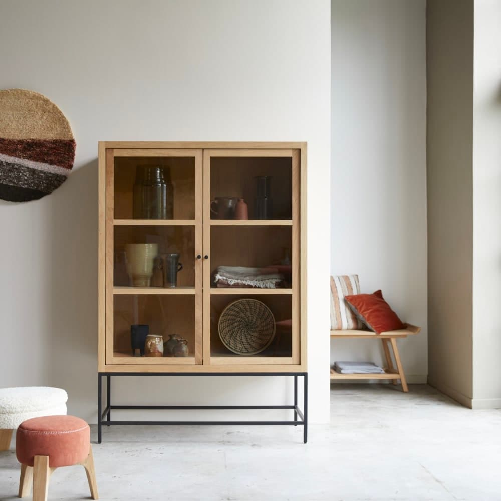 vitrina alta roble, vitrina madera y metal