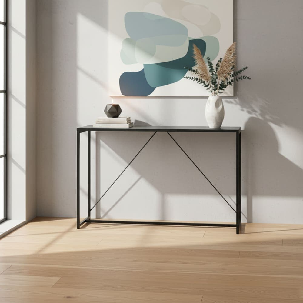 consola metal negro 120cm, mesa consola recibidor moderna