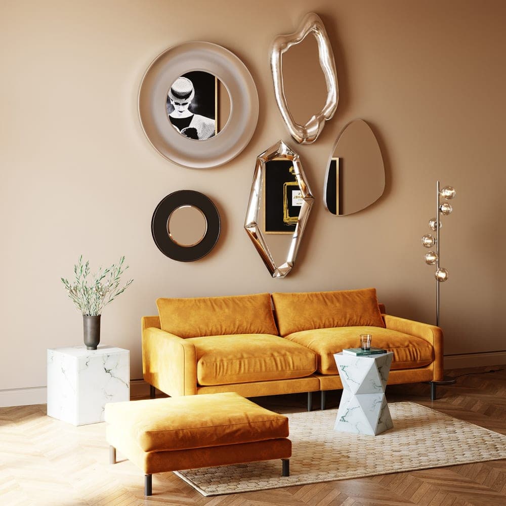 Espejo de pared plateado de diseño orgánico