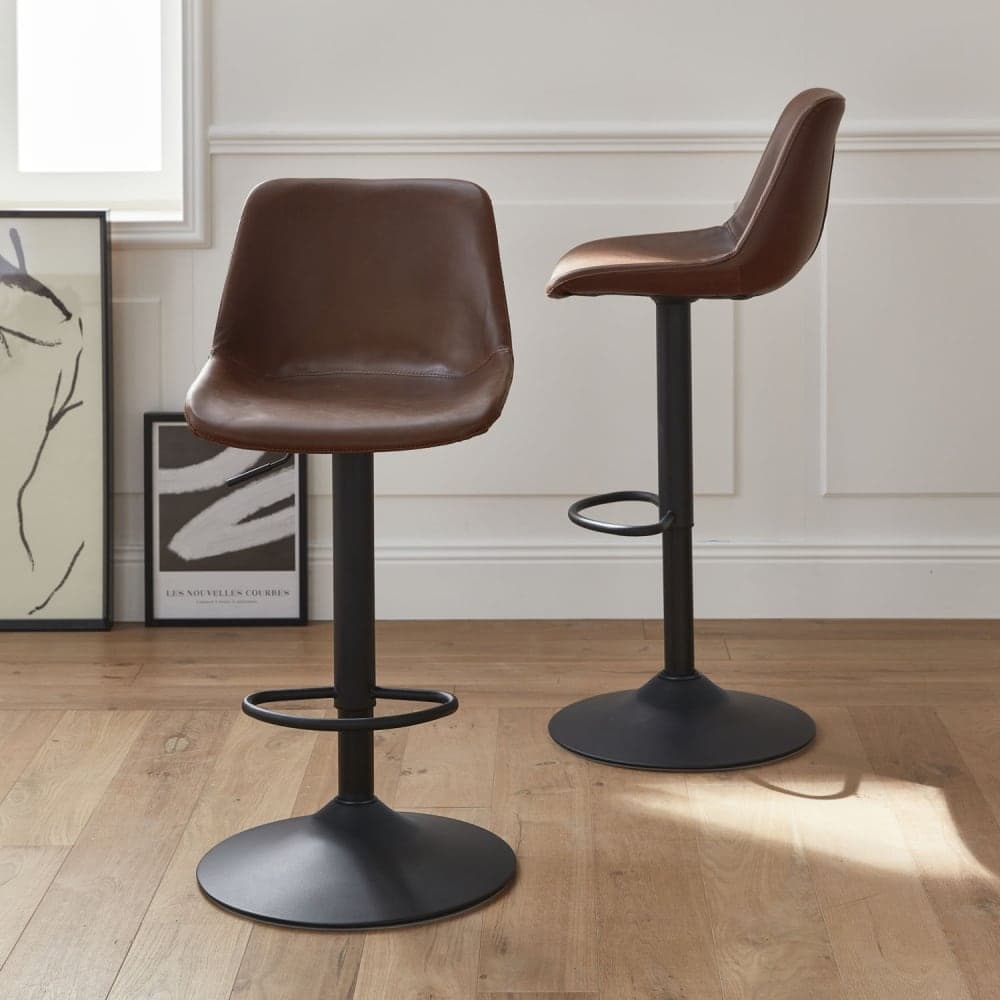 taburete bar ajustable, taburete cocina cuero marron