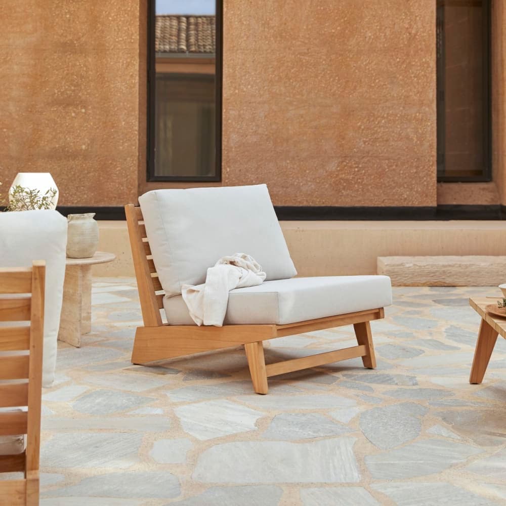 Sillón de jardín de teca maciza con cojines