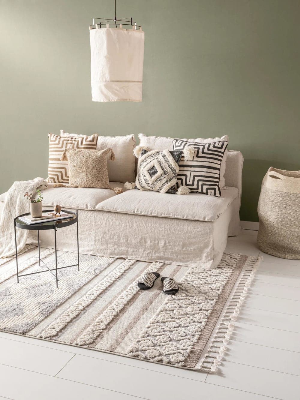 Alfombra de salón crema y gris con textura