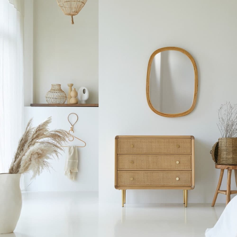 cómoda madera y caña, cómoda roble macizo