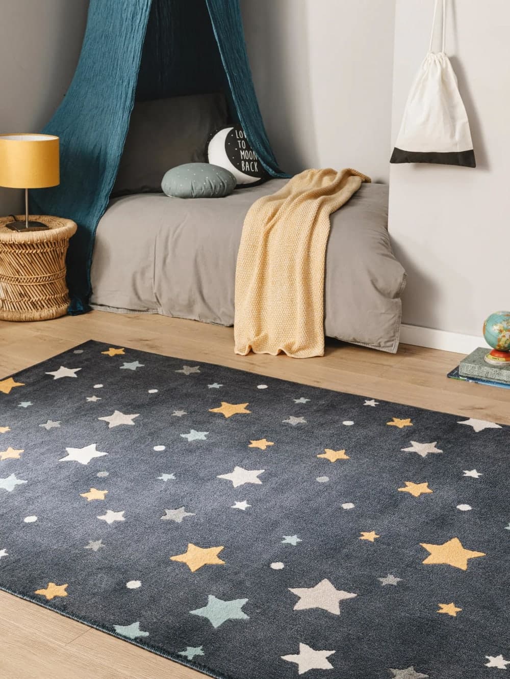 alfombra infantil azul, alfombra estrellas niños