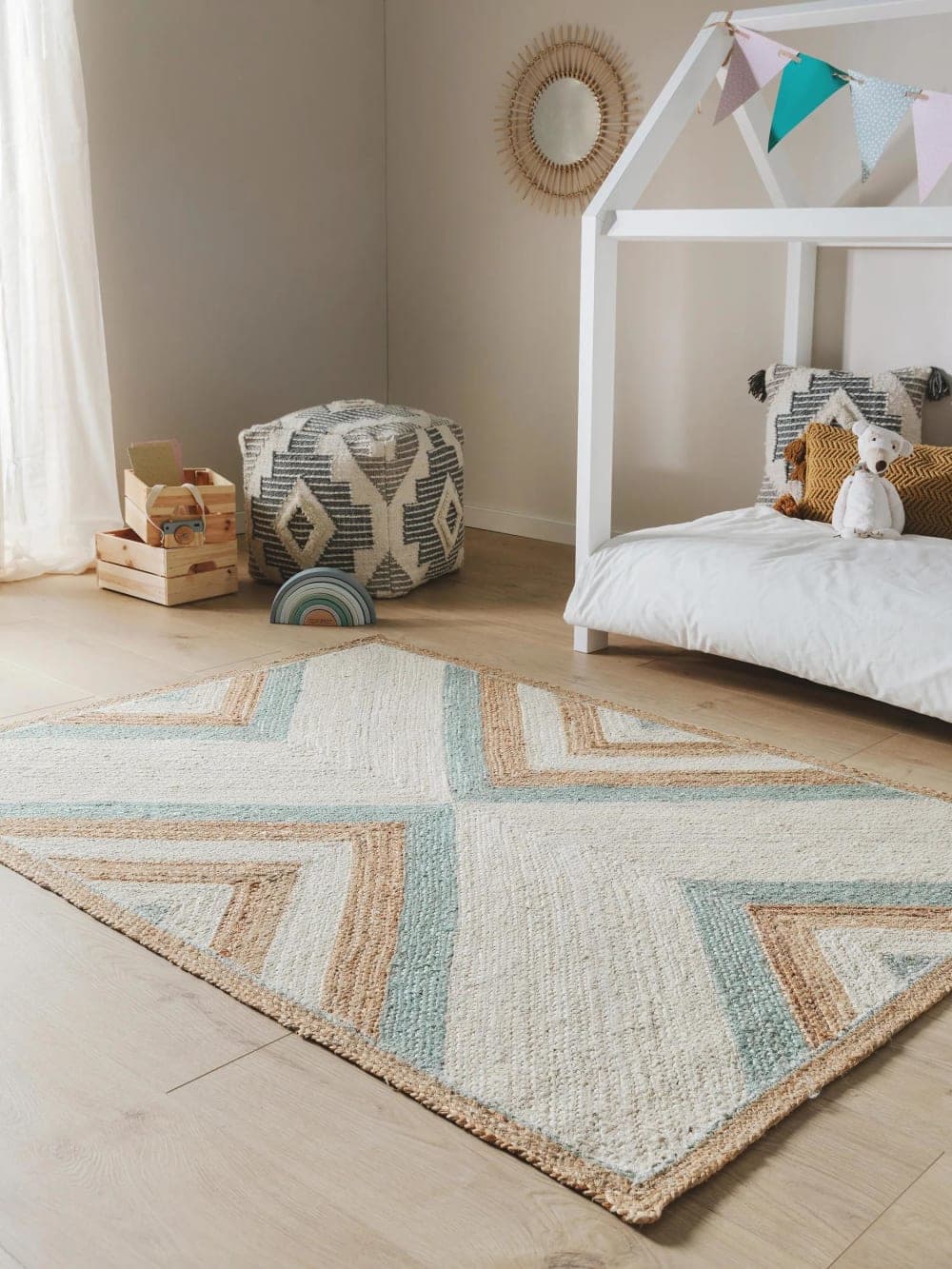 Alfombra infantil rectangular menta y beige 120x170