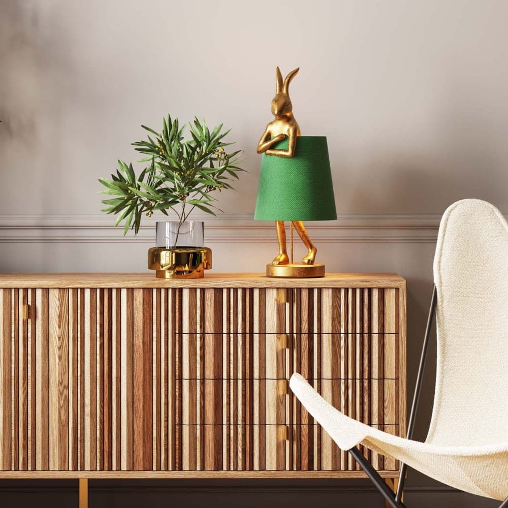 lámpara de mesa conejo, lámpara decorativa dorada