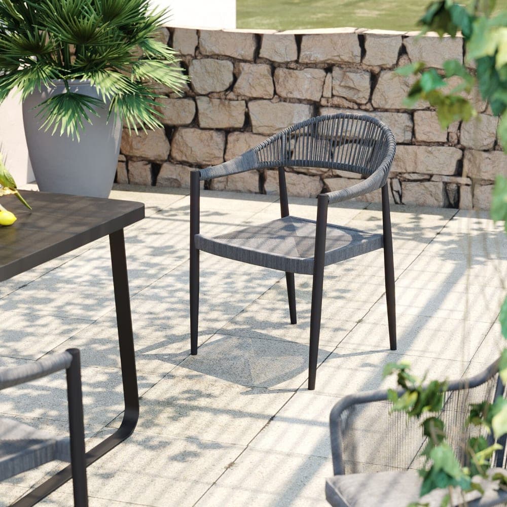silla exterior gris, silla cuerda terraza