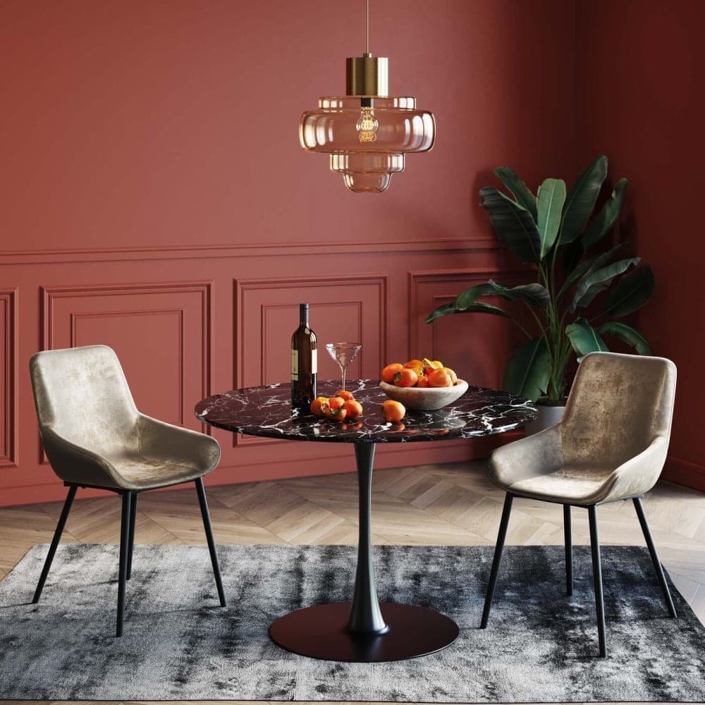 mesa comedor redonda negra, mesa estilo tulip marmol