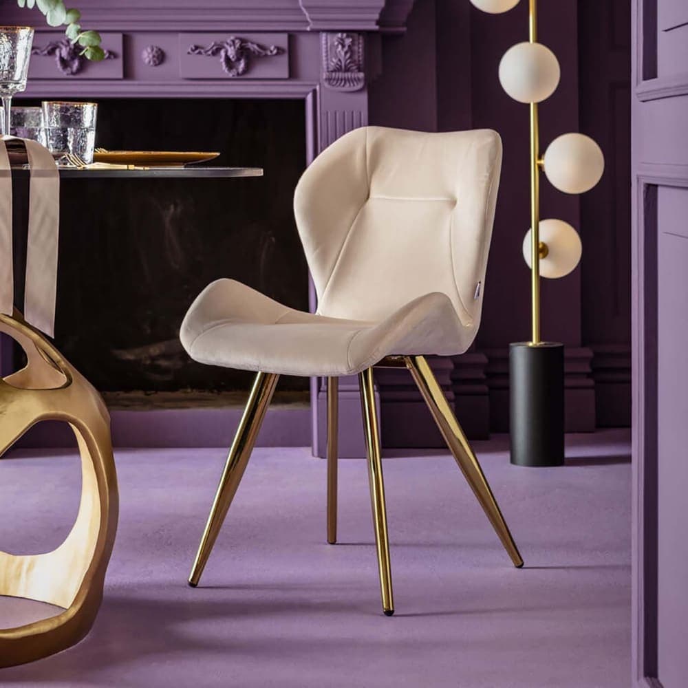 silla comedor tapizada crema, silla terciopelo patas doradas