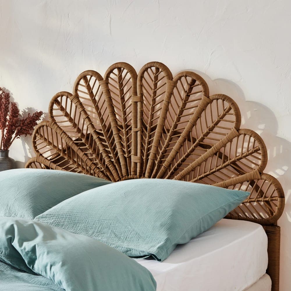 cabecero ratán oscuro, cabecero estilo boho