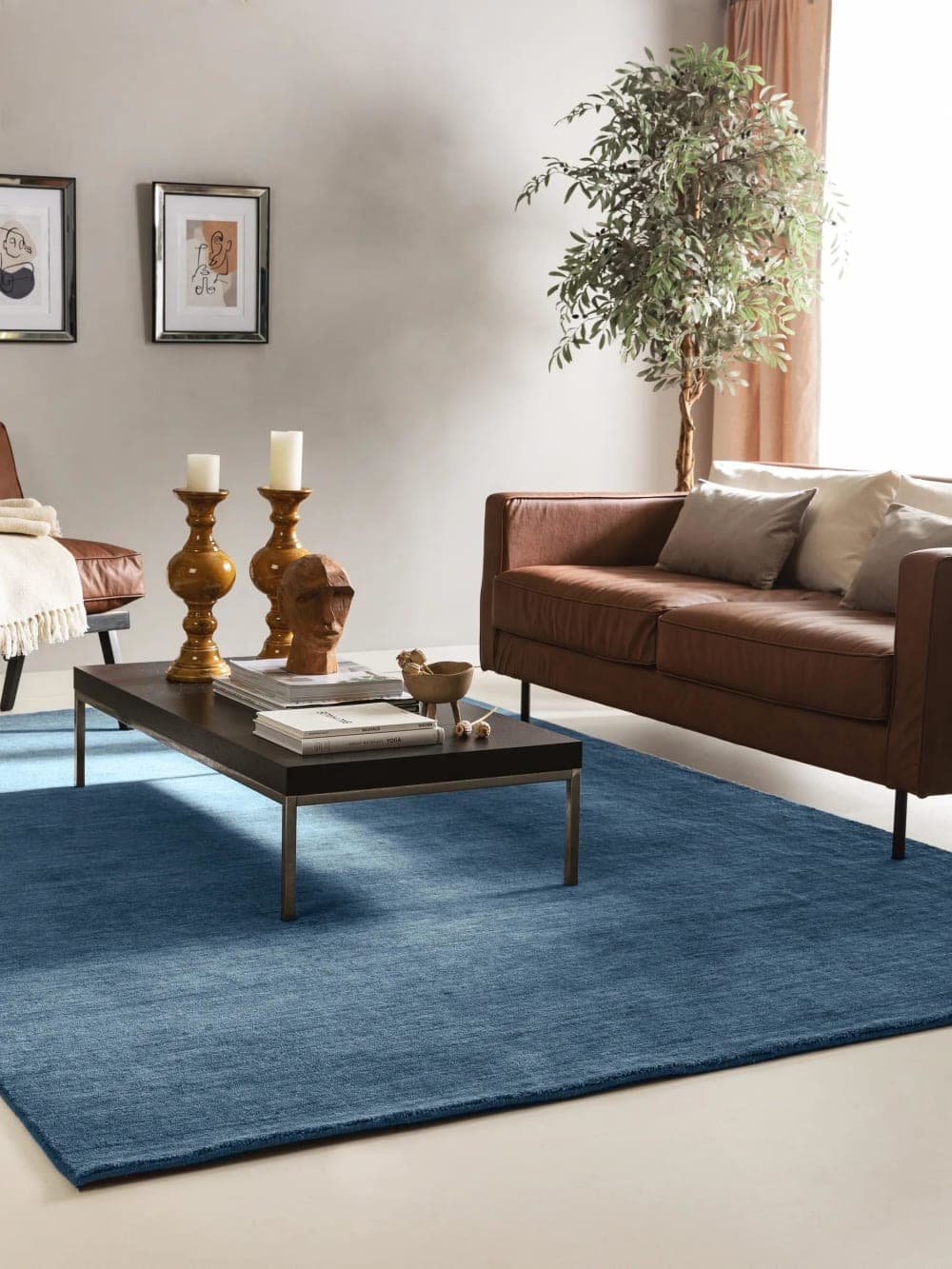Alfombra de lana azul 250x350 cm