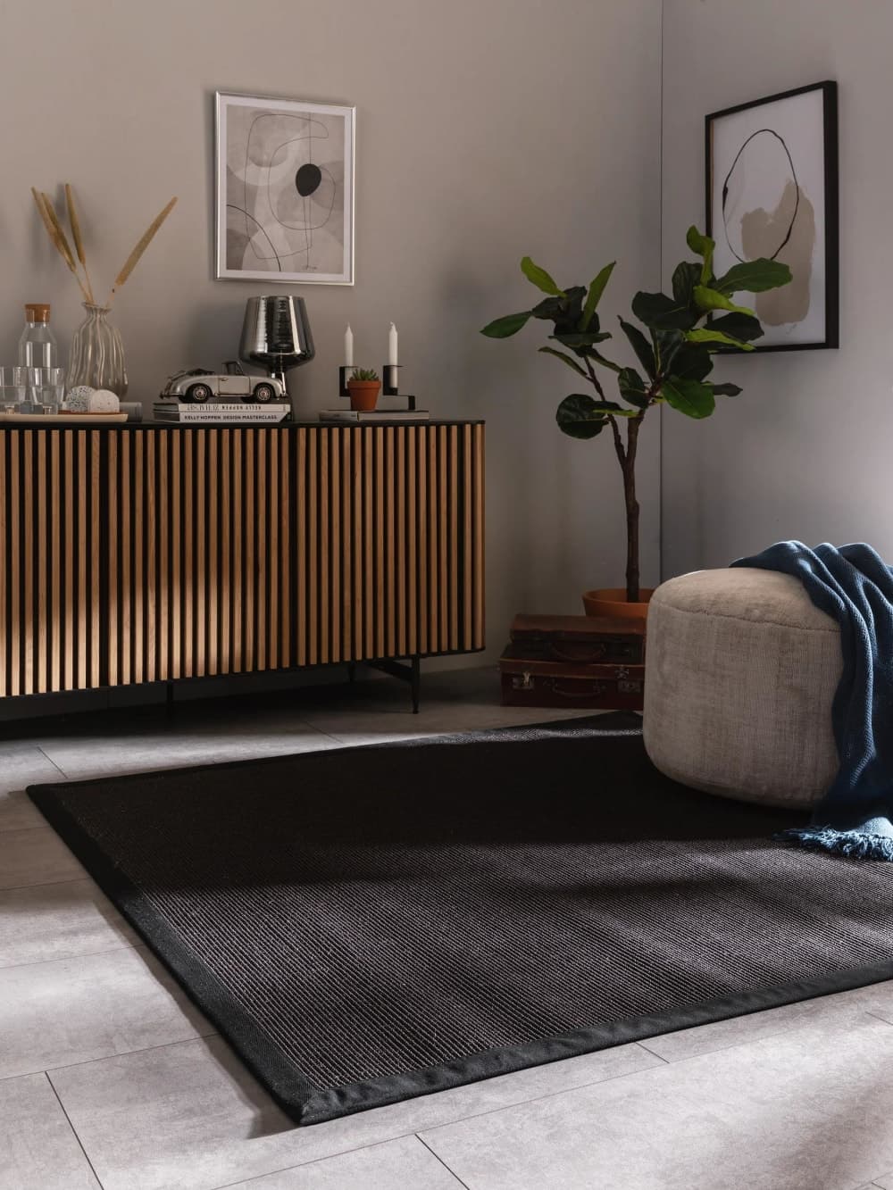Alfombra de sisal negra cuadrada 200x200