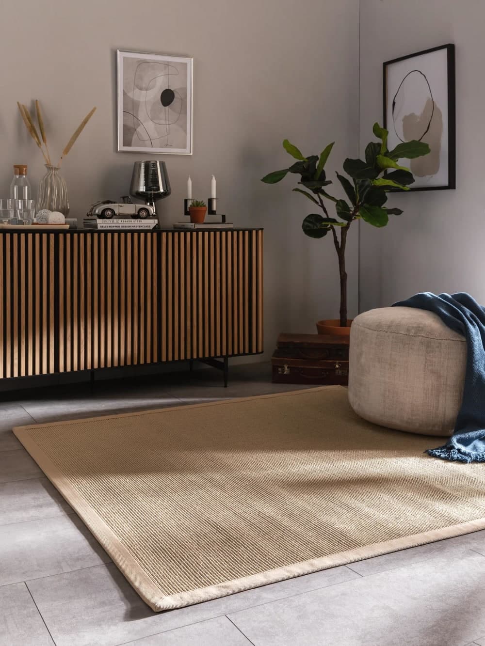 Alfombra de sisal color crema 150x150