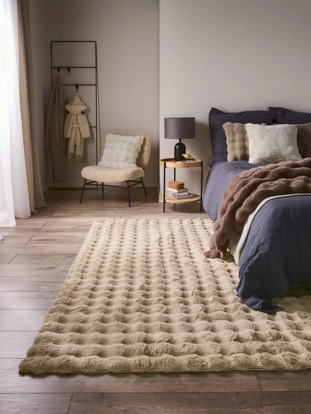 alfombra piel beige, alfombra pelo largo 120x170