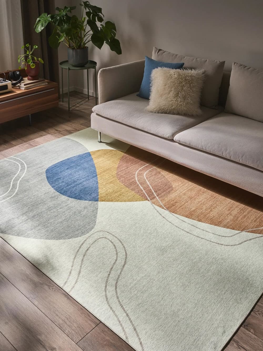 alfombra multicolor grande, alfombra salon moderna