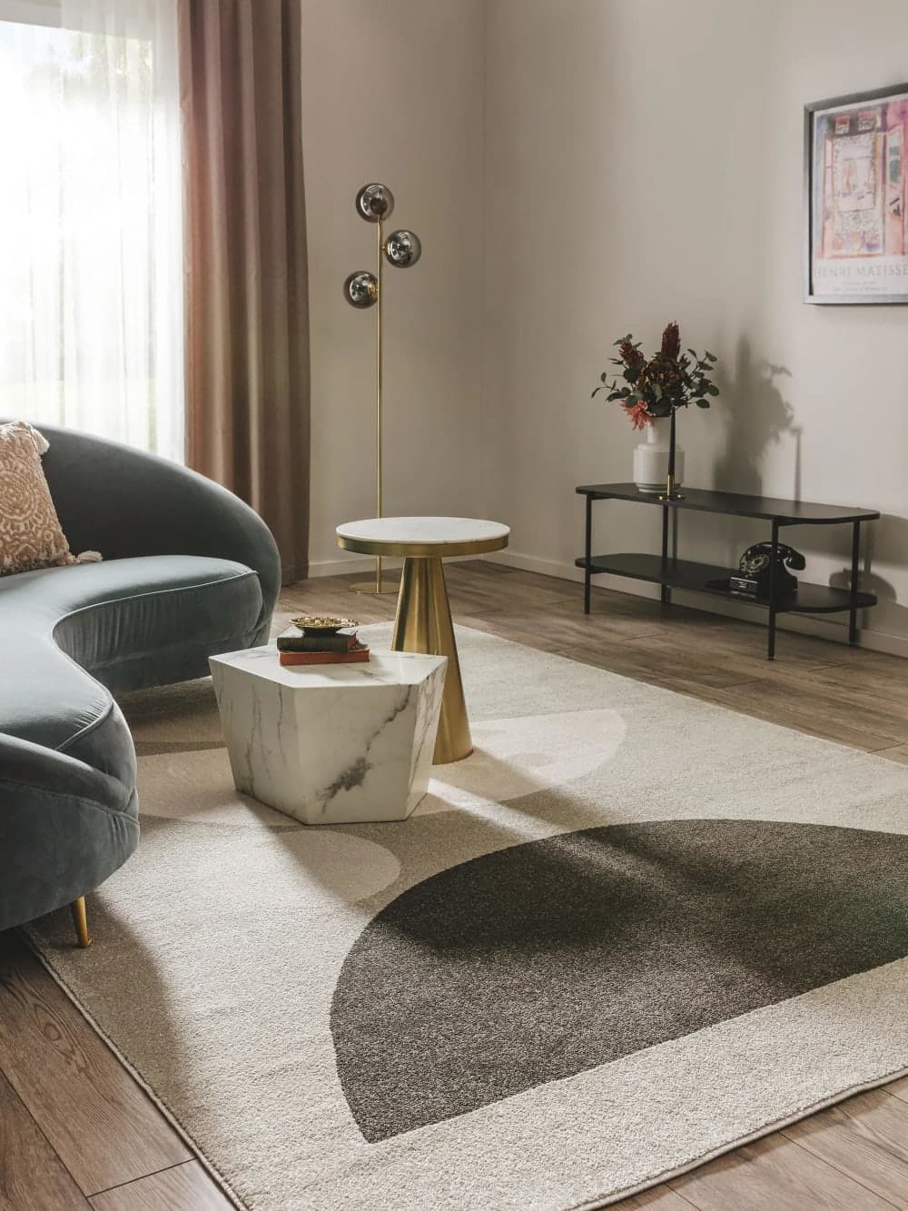 alfombra rectangular crema antracita, alfombra moderna salon 80x150