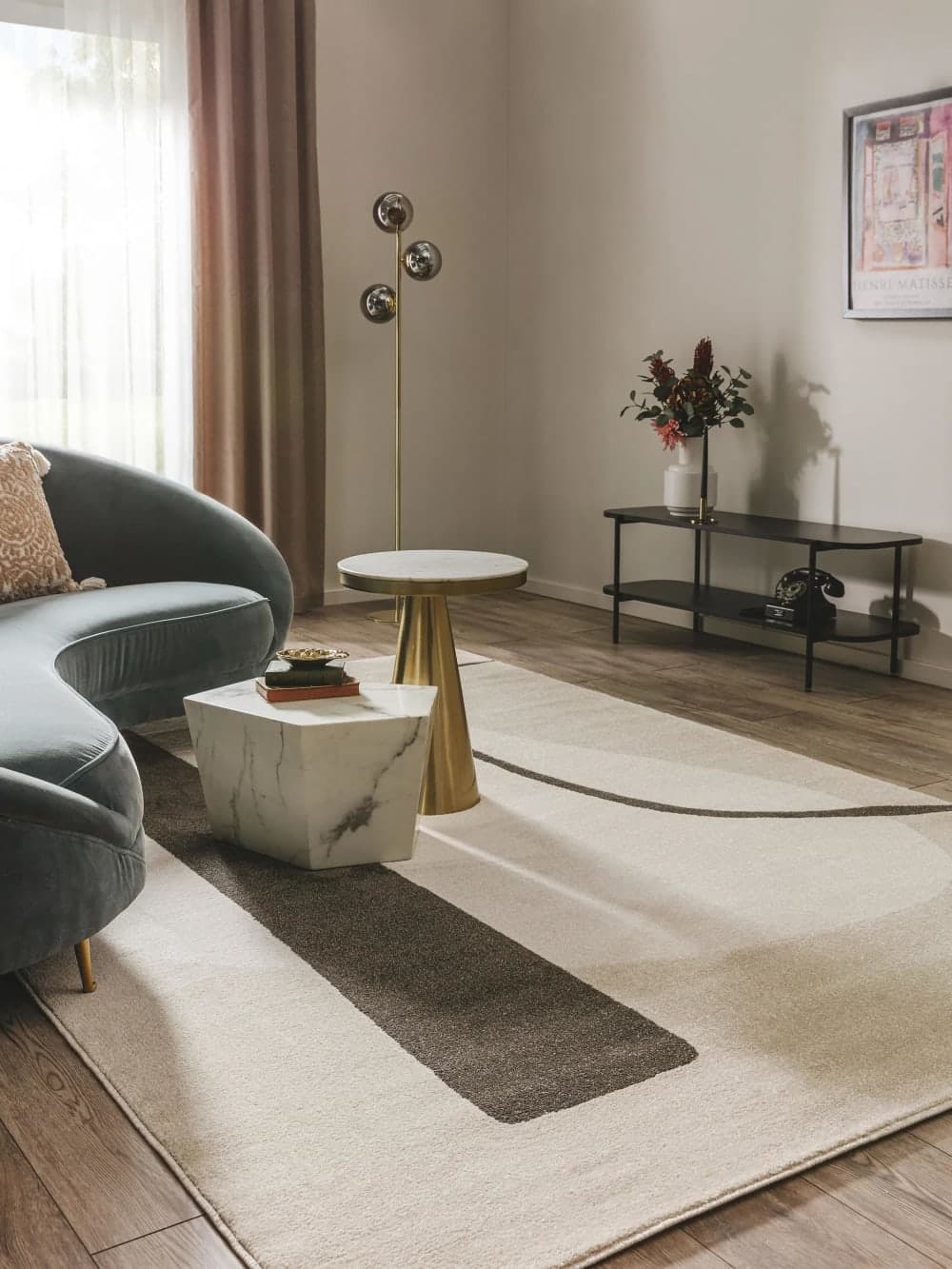 Alfombra rectangular crema y antracita 80x150