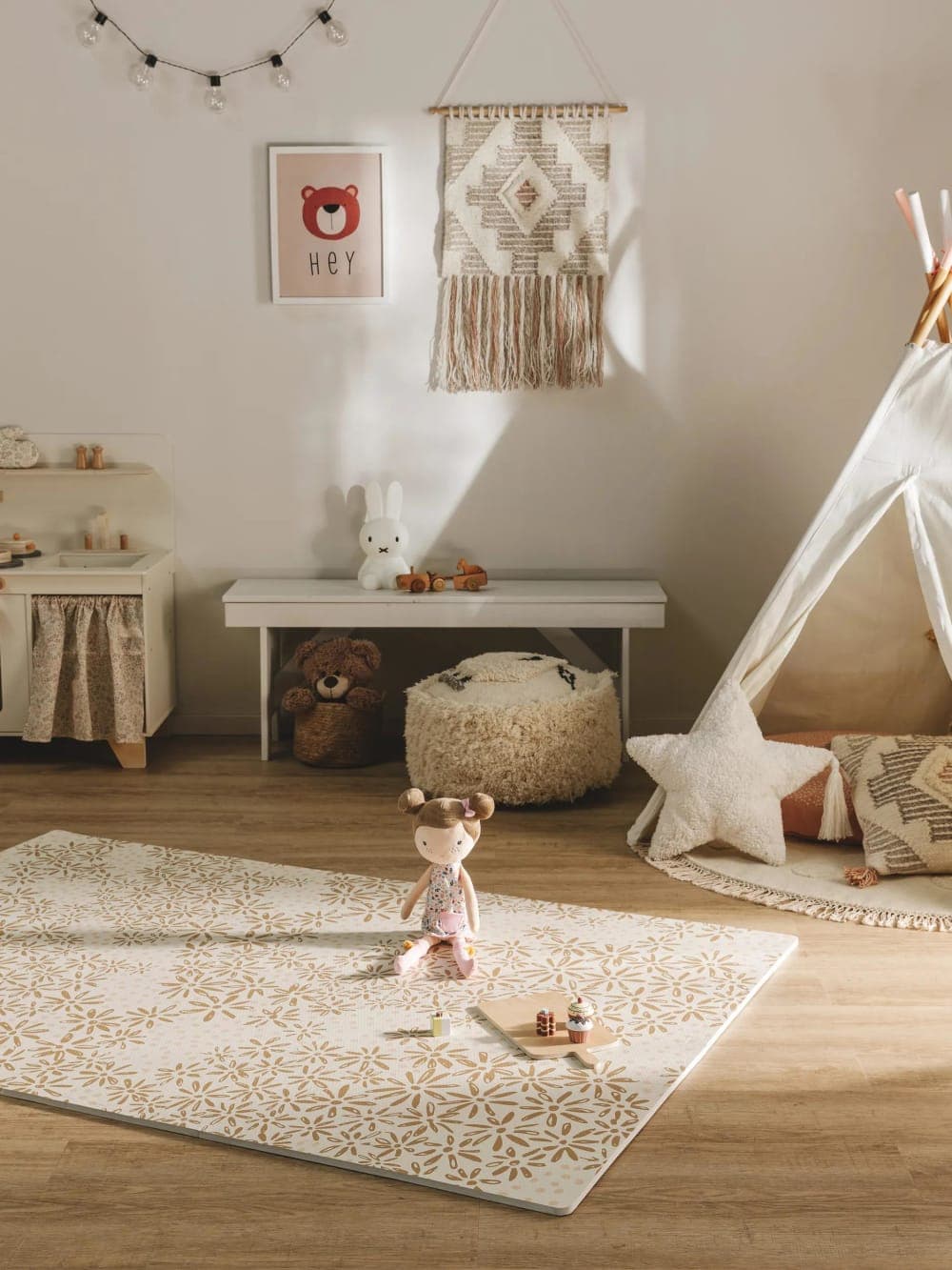 Alfombra de juego infantil beige 120x180